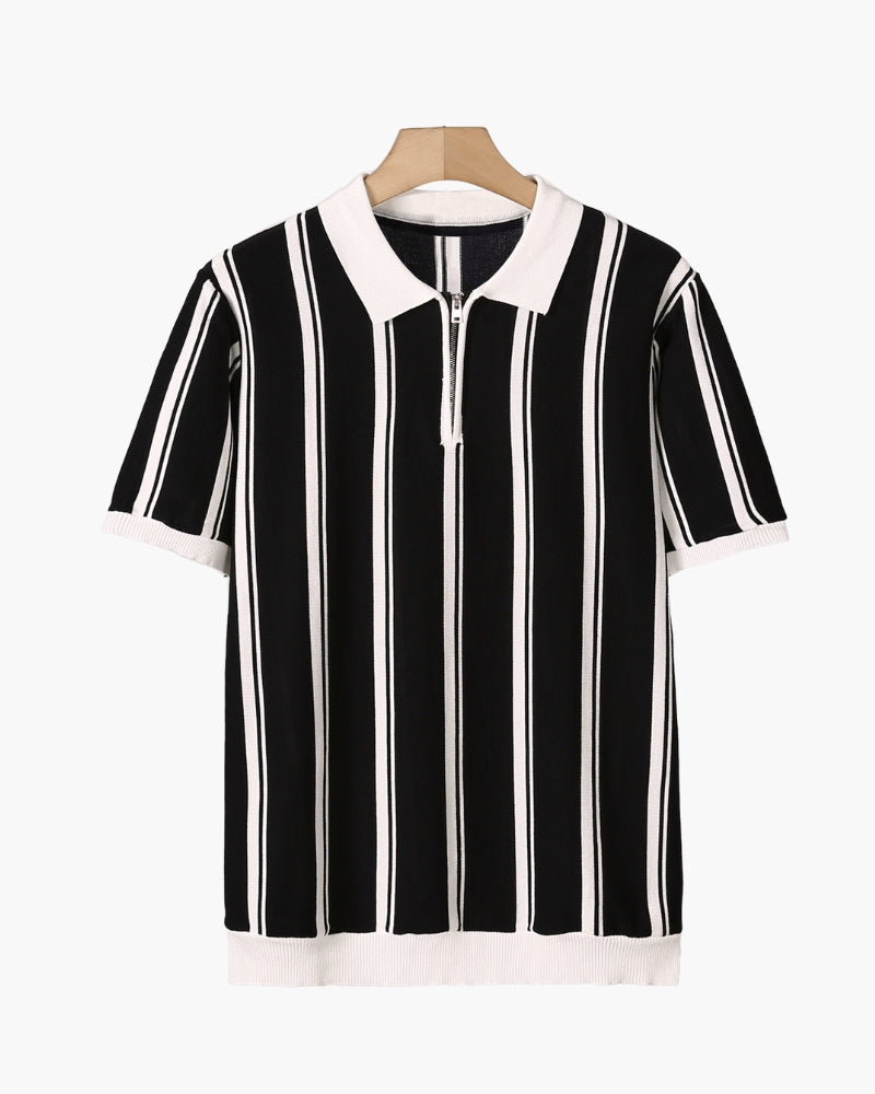 Polo Maille Demi-Zip Rayures Verticales Homme | Style Moderne