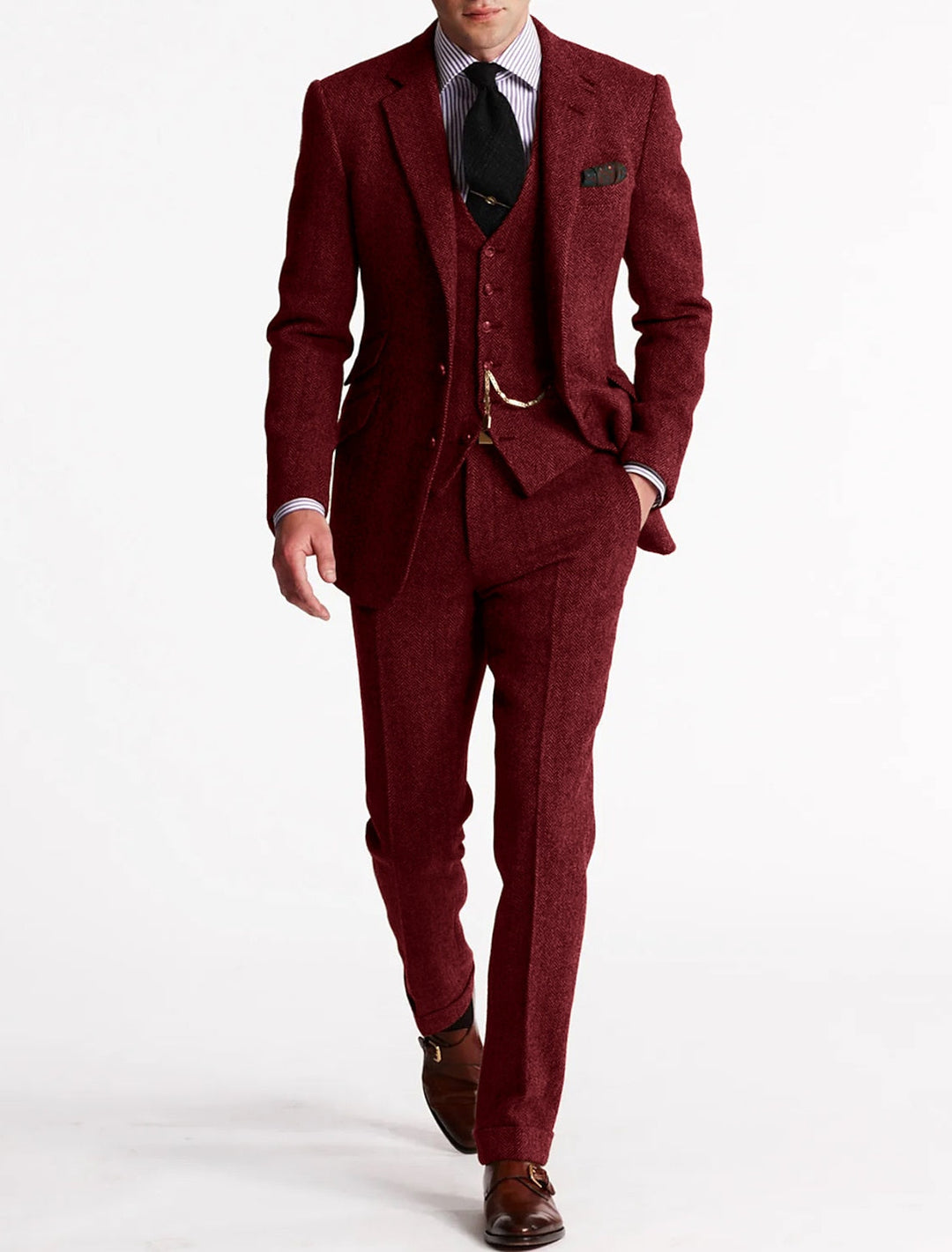 Costume Élégant 3 Pièces Homme Revers | Veste Gilet Pantalon