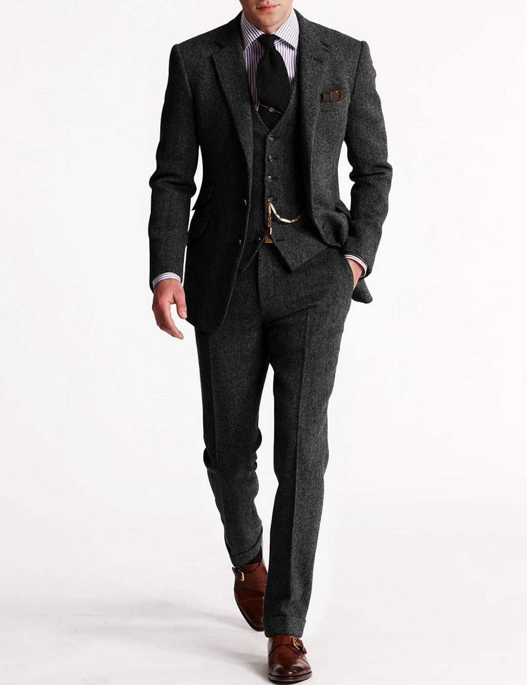 Costume Élégant 3 Pièces Homme Revers | Veste Gilet Pantalon