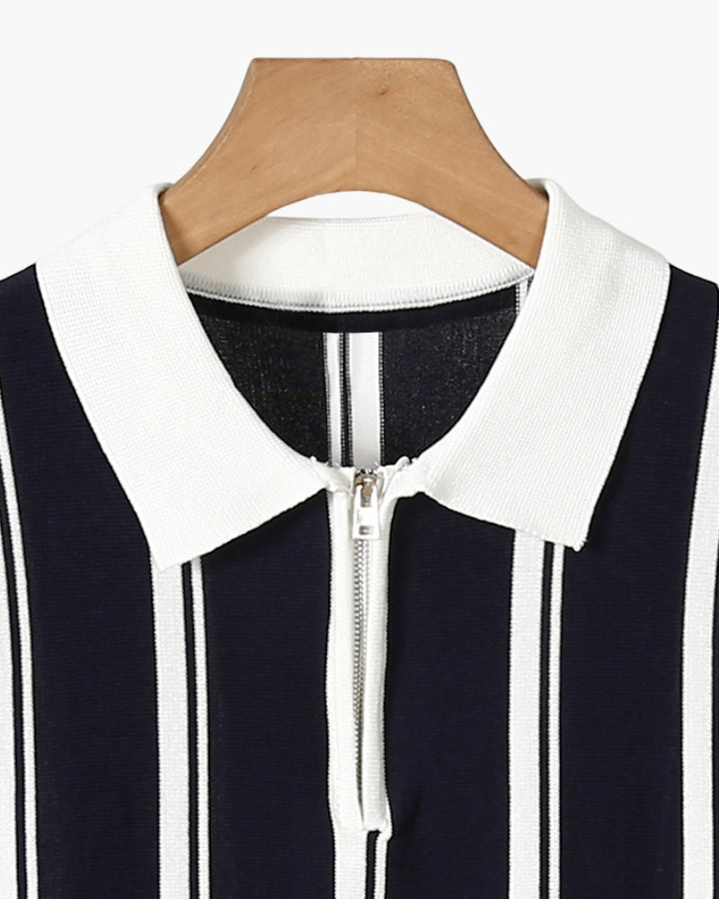 Polo Maille Demi-Zip Rayures Verticales Homme | Style Moderne