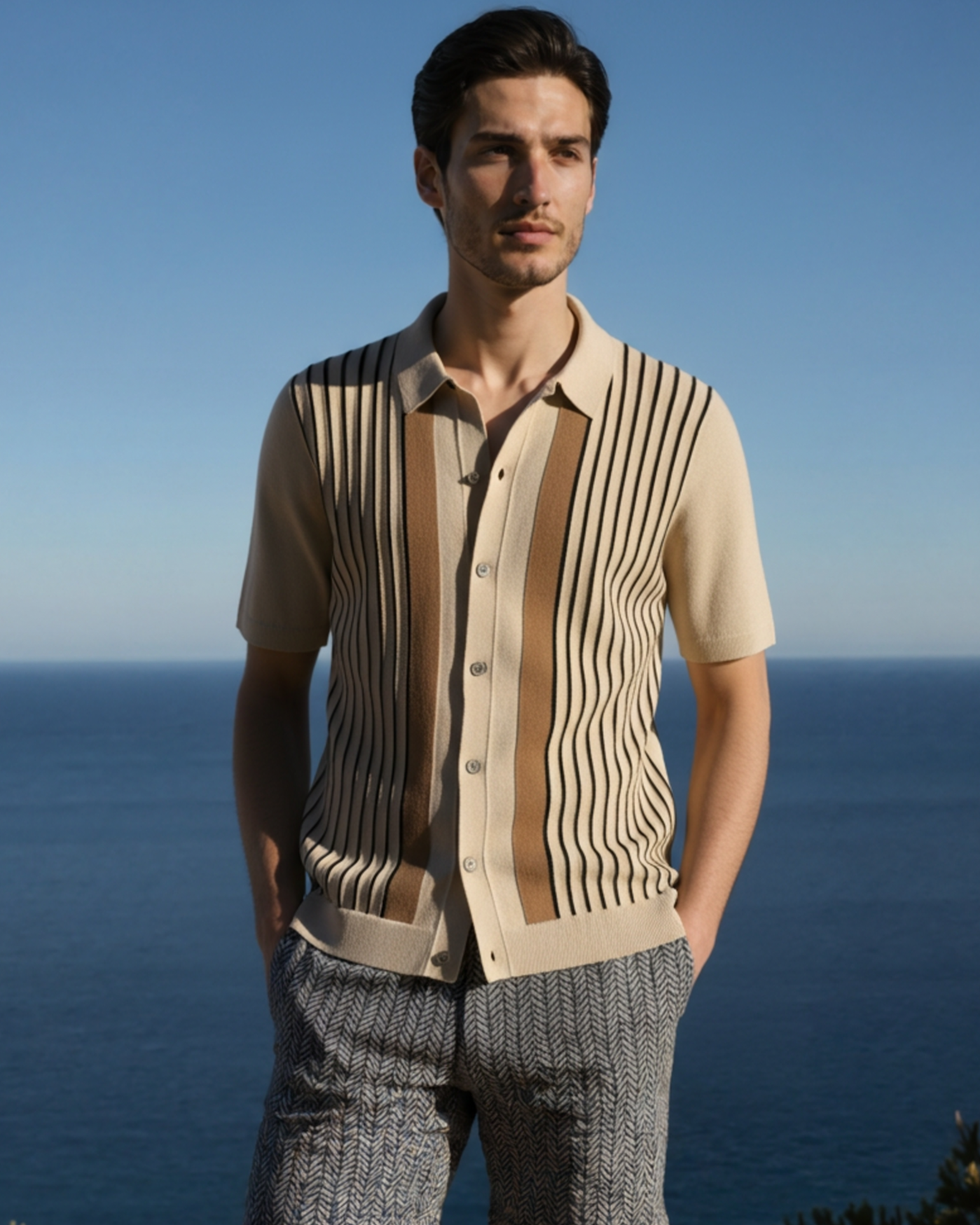 Polo Knit à Rayures Homme | Maille Premium & Style Raffiné