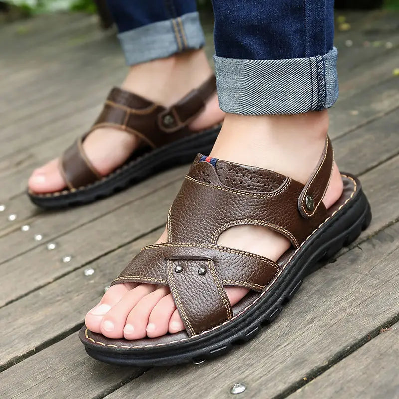 Sandales d'Été pour Homme en Cuir avec Bride Arrière
