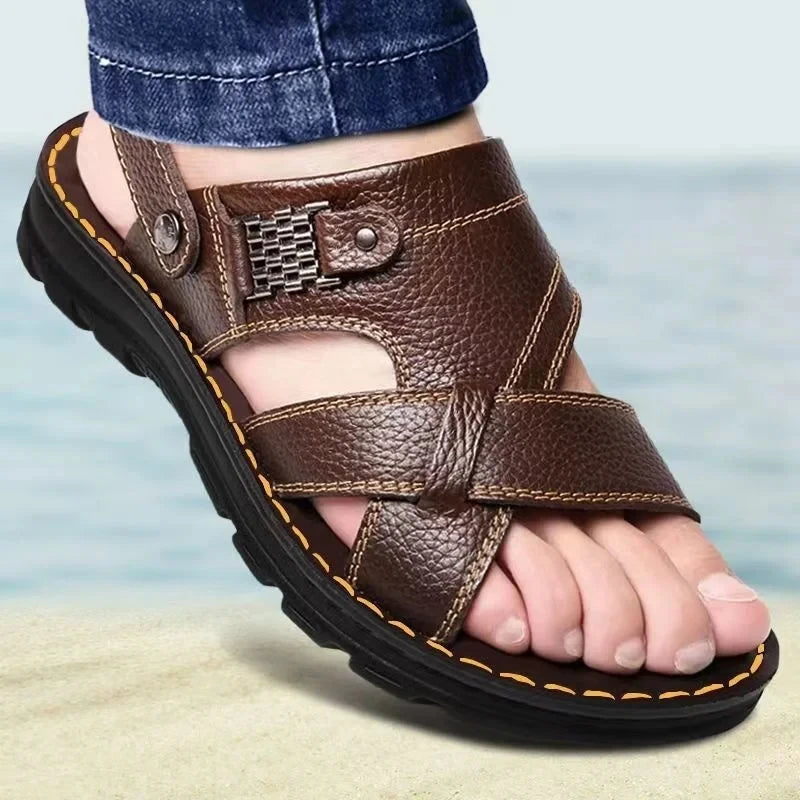 Sandales d'Été pour Homme en Cuir avec Bride Arrière