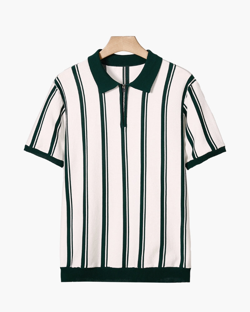 Polo Maille Demi-Zip Rayures Verticales Homme | Style Moderne