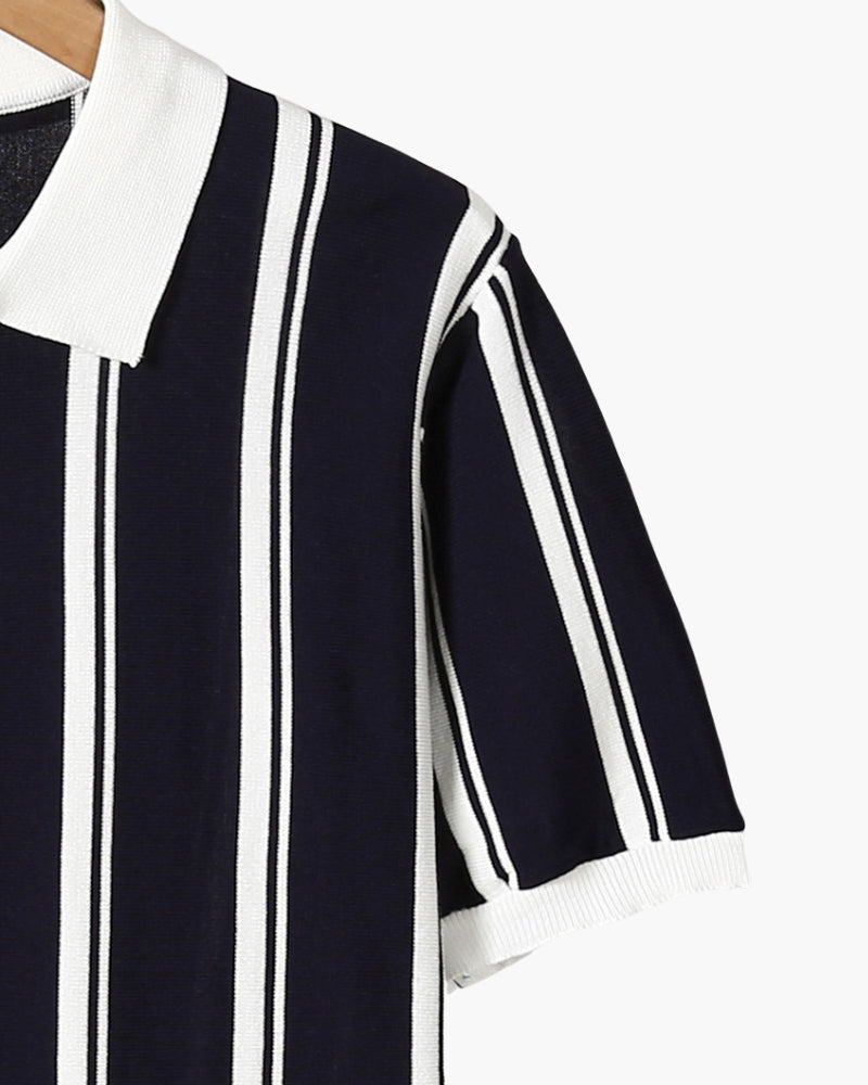 Polo Maille Demi-Zip Rayures Verticales Homme | Style Moderne